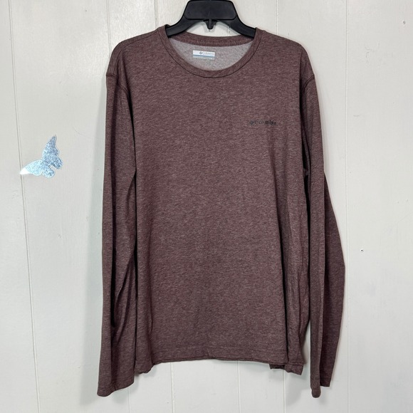 Columbia Mens Long Sleeve Crew Neck Burgundy Heather Active T-Shirt Size Large - Picture 1 of 9